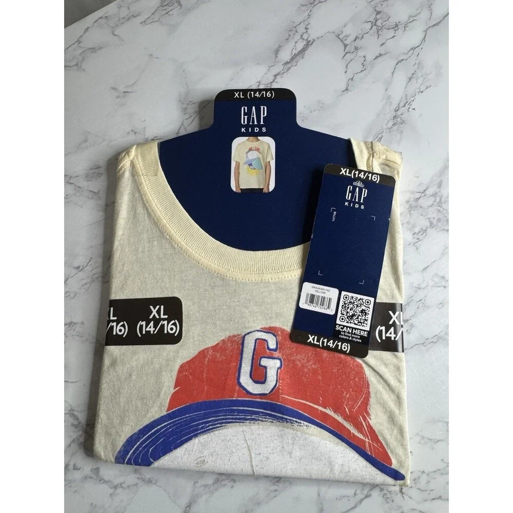 Gap Kids Boys Graphic Logo T-Shirt Yellow XL 14/16 Short Sleeve Crew Cotton